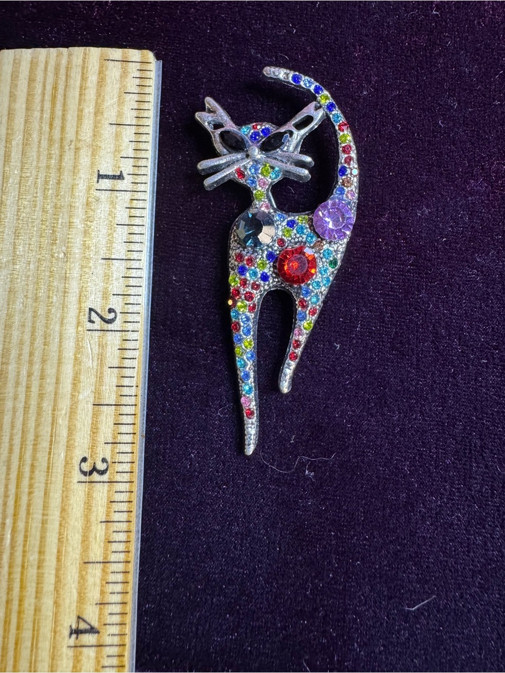 Multicolor Rhinestone Cat Brooch - Picture 2 of 2